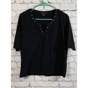 Kiara Black V-Neck Short Sleeve Top with Studded Detail Medium‎